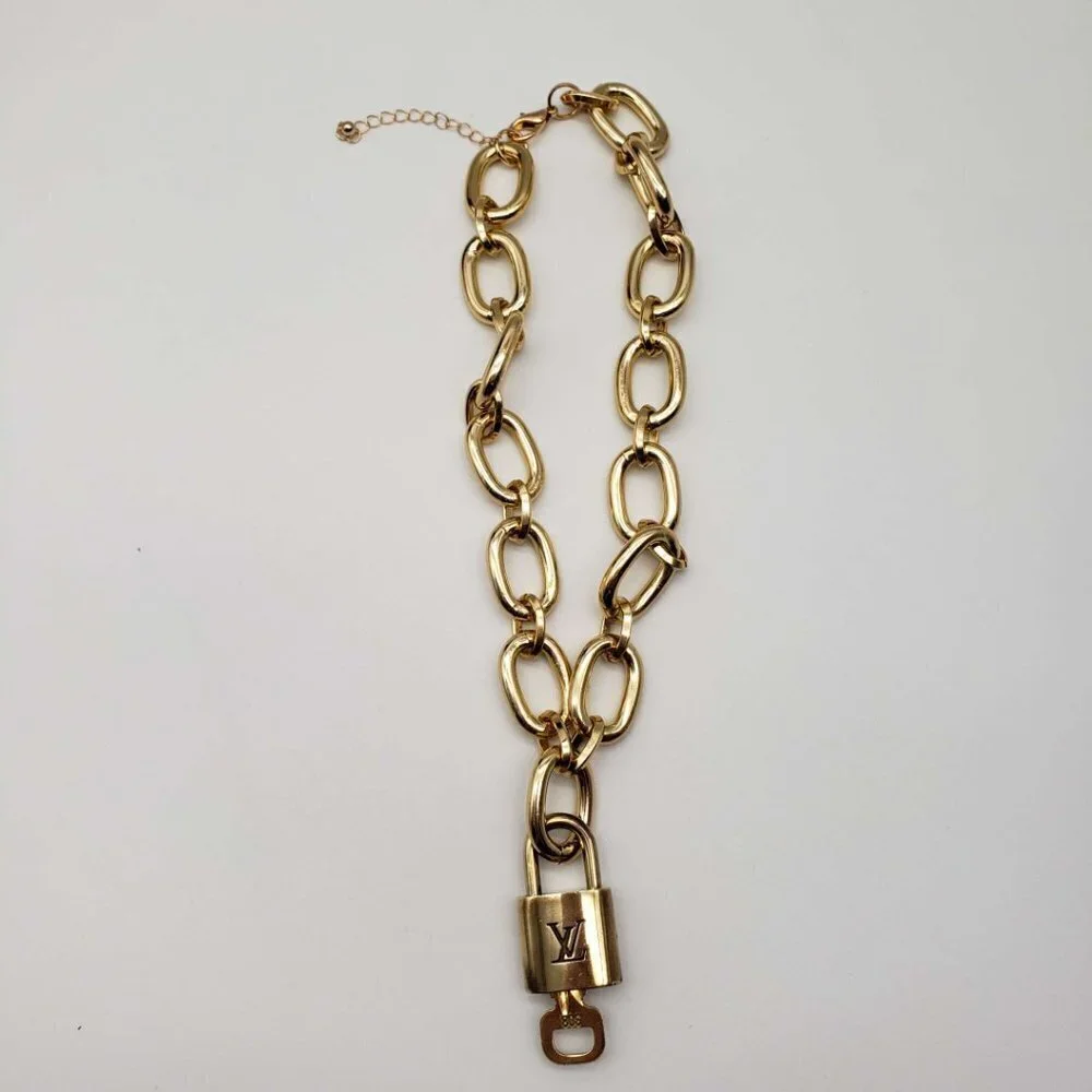 Authentic Louis Vuitton Lock and Key Gold Color with Gold Plated Chain Necklace